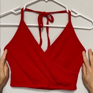 Red Cropped Halter Tank